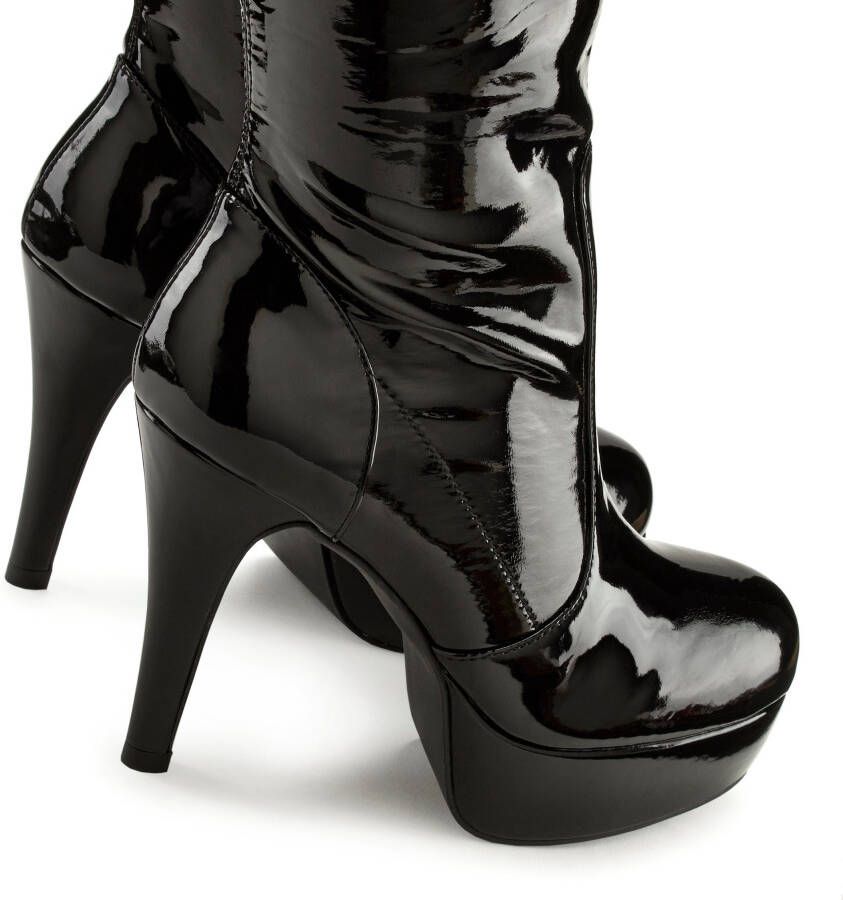 Lascana Belle Affaire Overknee-laarzen met plateau en erotische lak-look high-heel enkellaars