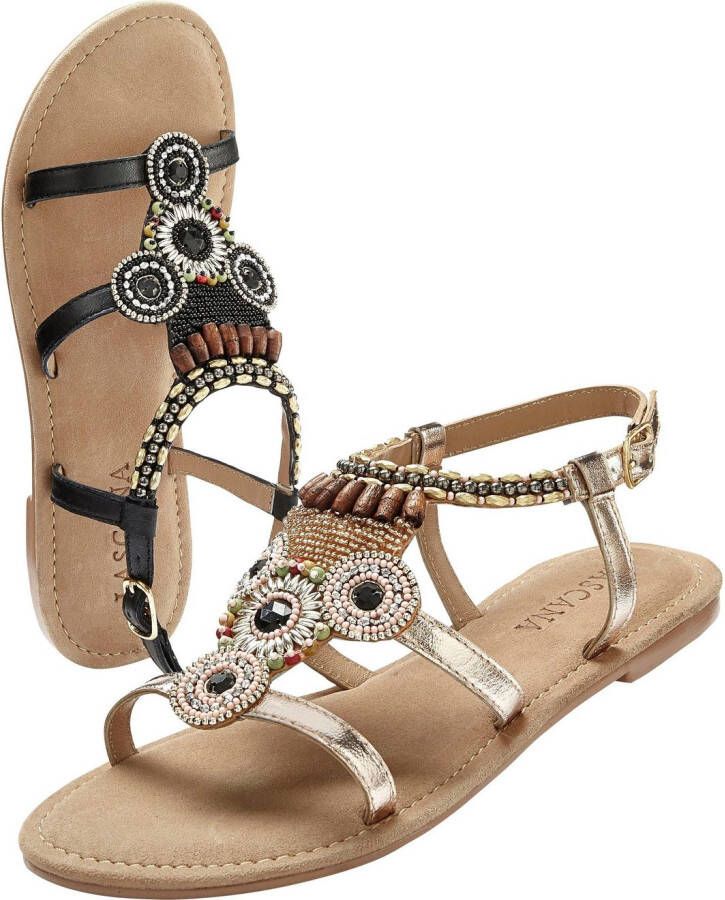 Lascana Sandalen Sandalette zomerschoen van leer met steentjes in glinsterende look