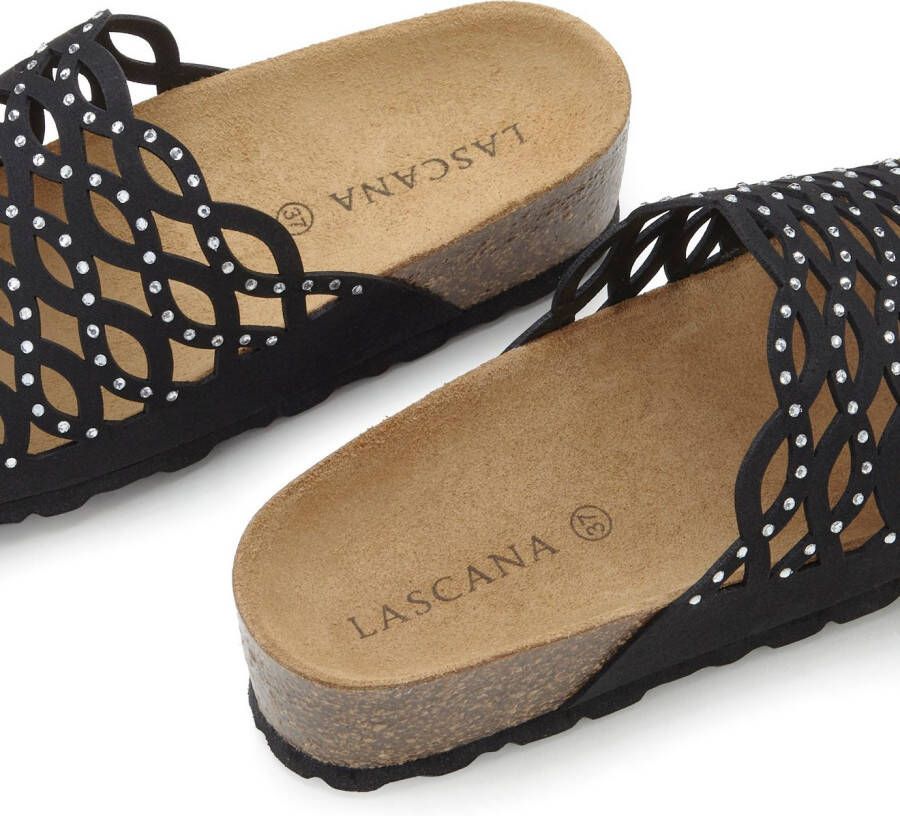 Lascana Slippers Mule sandaal open schoen met kurken voetbed en glinsterende steentjes