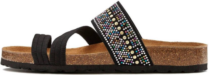 Lascana Slippers Mule sandaal open schoen met kurkvoetbed en elastische riemen