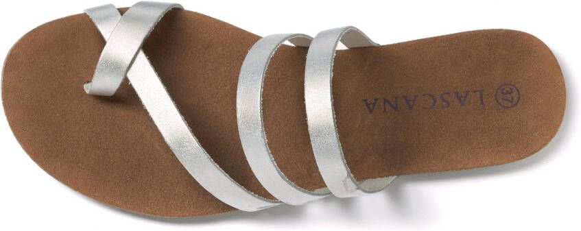 Lascana Teenslippers Sandaal pantoletten van leer in metallic-look