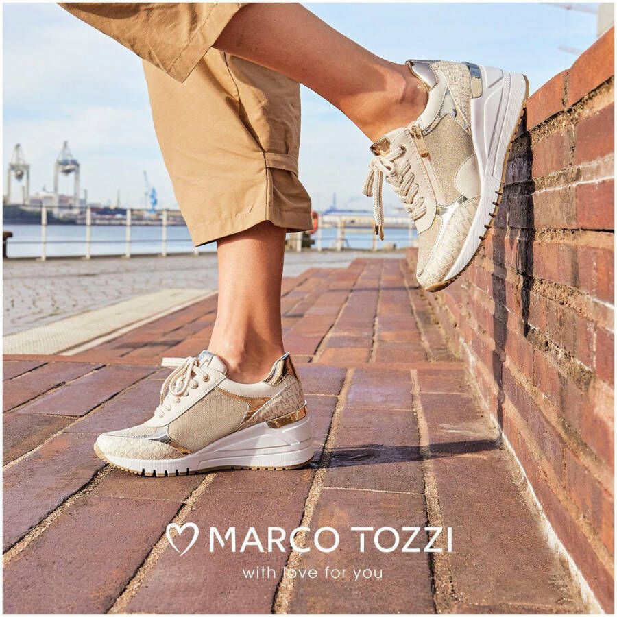 Marco Tozzi Sneakers met sleehak vrijetijdsschoen halfschoen veterschoen in vegan uitvoering