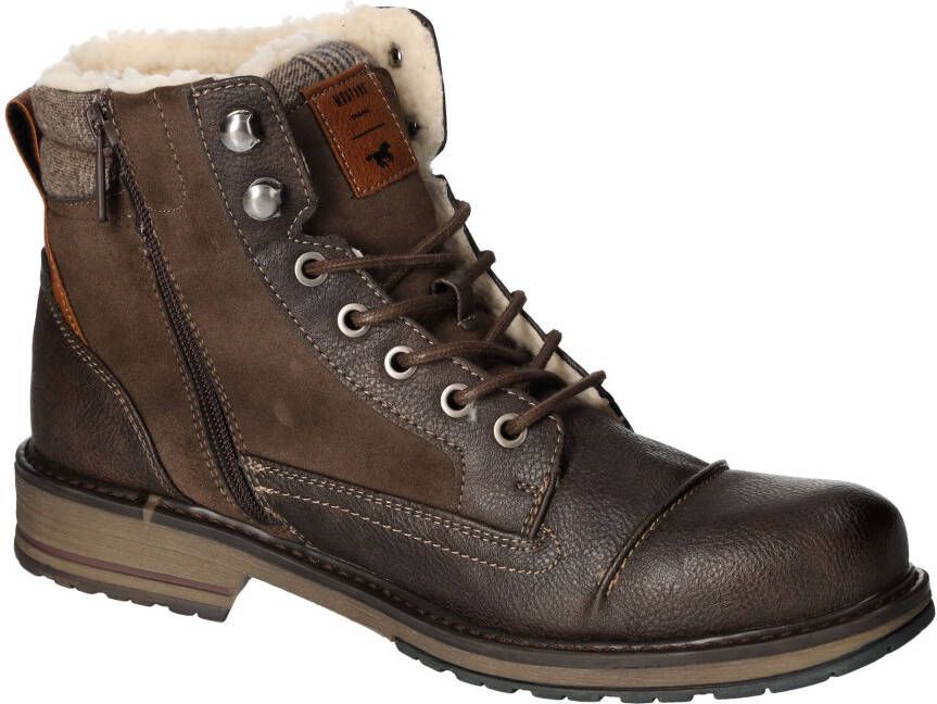 Mustang Shoes Winterlaarzen blokhak winterlaarsjes veterschoenen met geruit accent