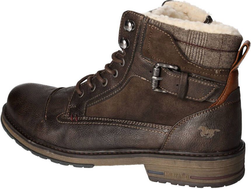 Mustang Shoes Winterlaarzen blokhak winterlaarsjes veterschoenen met geruit accent