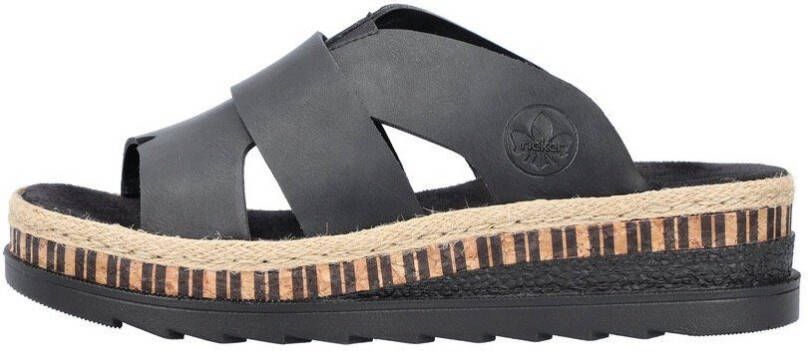 Rieker Slippers wedge heel summer shoe slippers with straw framing