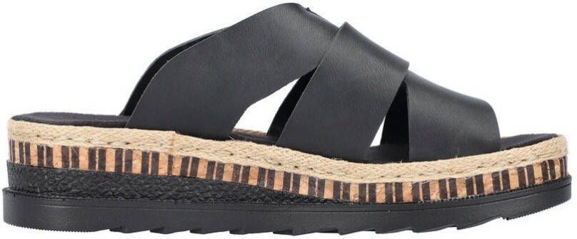 Rieker Slippers wedge heel summer shoe slippers with straw framing