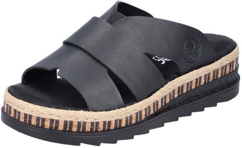 Rieker Slippers wedge heel summer shoe slippers with straw framing