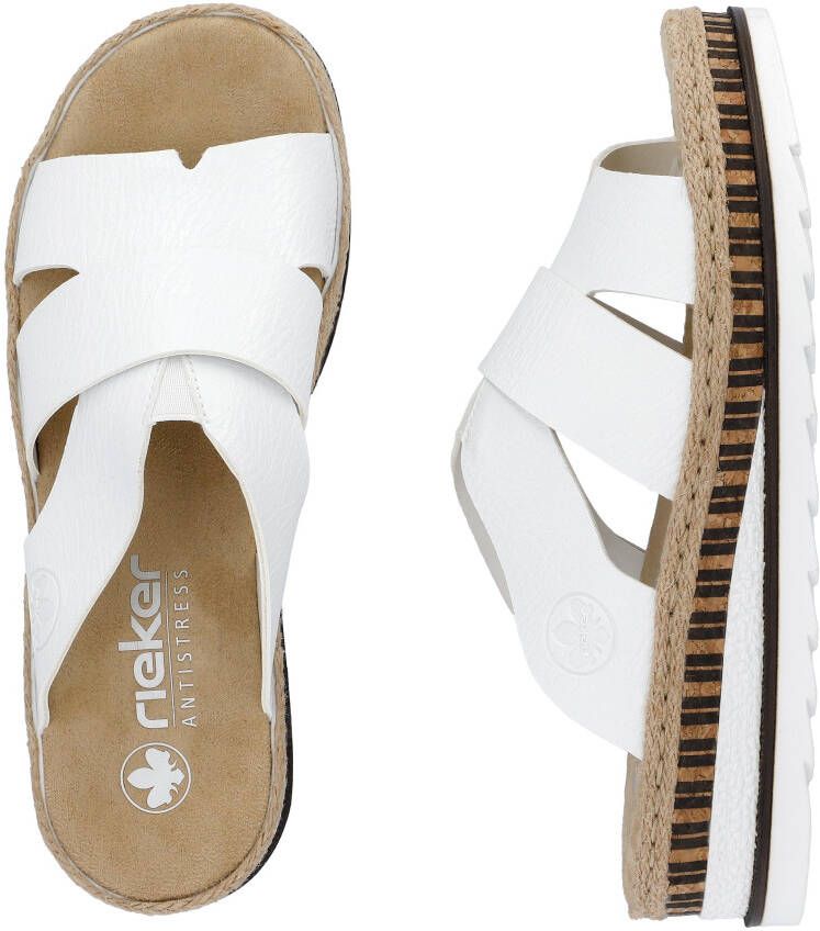 Rieker Slippers wedge heel summer shoe slippers with straw framing