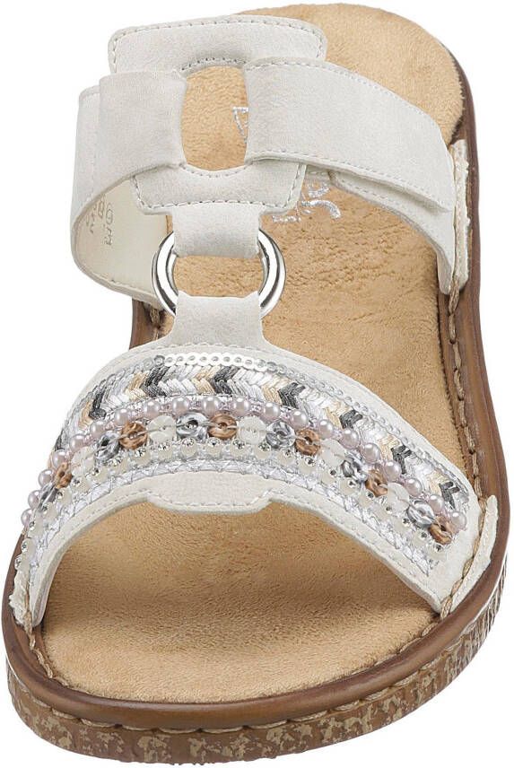 Rieker Slippers sleehak zomerschoen pantoffels met pailletten- en parelrand - Foto 10