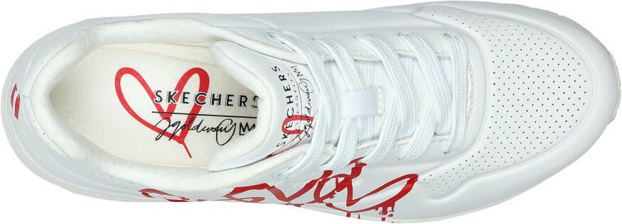 Skechers Sneakers UNO DRIPPING IN LOVE met hart-graffiti-print vrijetijdsschoen lage schoen veterschoen