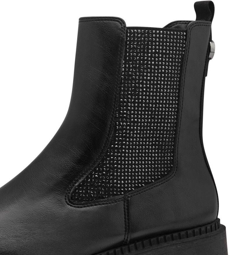 Tamaris Chelsea-boots blokhak enkellaars bezet met fonkelende strassstenen