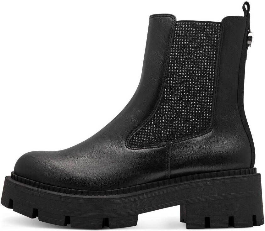 Tamaris Chelsea-boots blokhak enkellaars bezet met fonkelende strassstenen