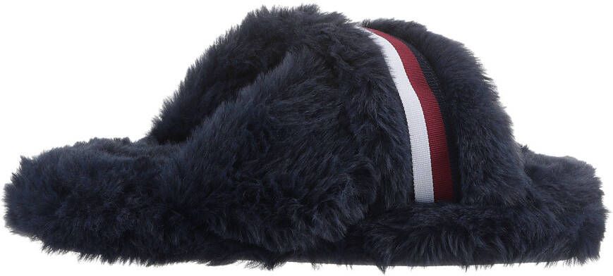 Tommy Hilfiger Pluchen pantoffels FUR CROSS STRAP HOME SLIPPER