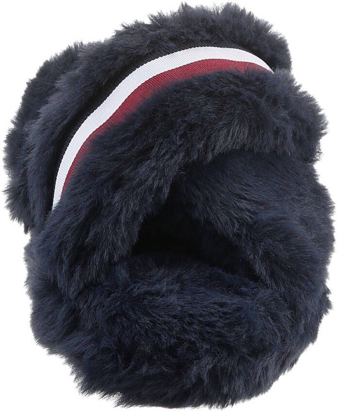 Tommy Hilfiger Pluchen pantoffels FUR CROSS STRAP HOME SLIPPER