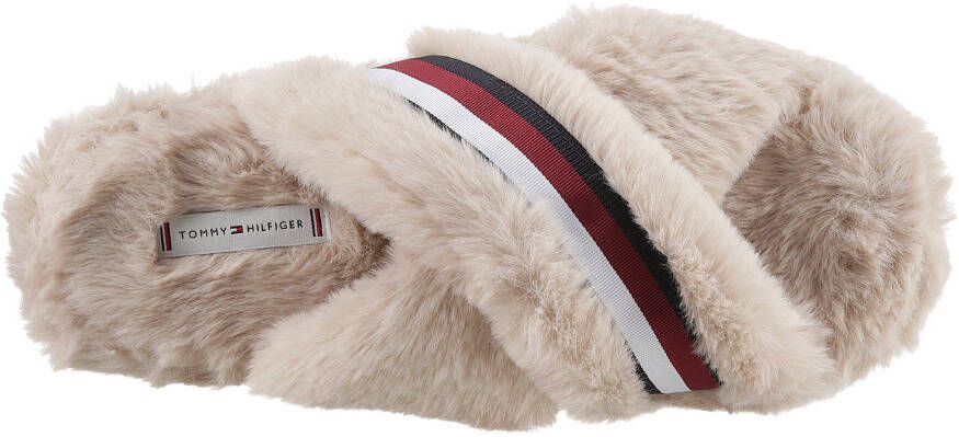 Tommy Hilfiger Pluchen pantoffels FUR CROSS STRAP HOME SLIPPER