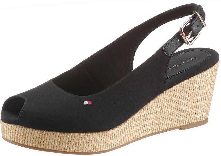 Tommy Hilfiger Sandaaltjes ICONIC ELBA SLING BACK WEDGE zomerschoen sandaal keilhak met jute bekleding