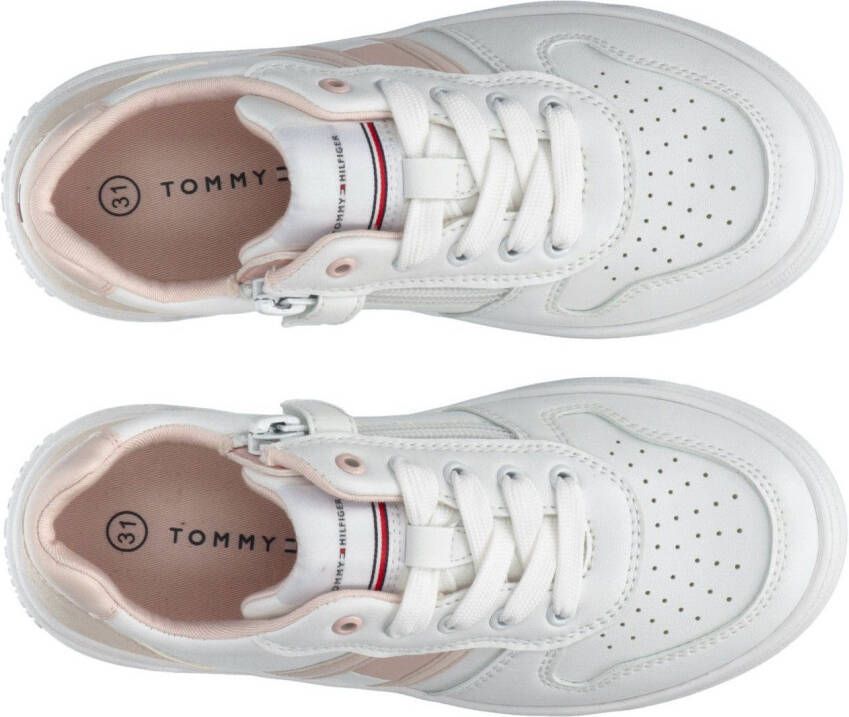 Tommy Hilfiger Sneakers FLAG LOW CUT LACE-UP SNEAKER WHITE PINK BEIGE met plateauzool