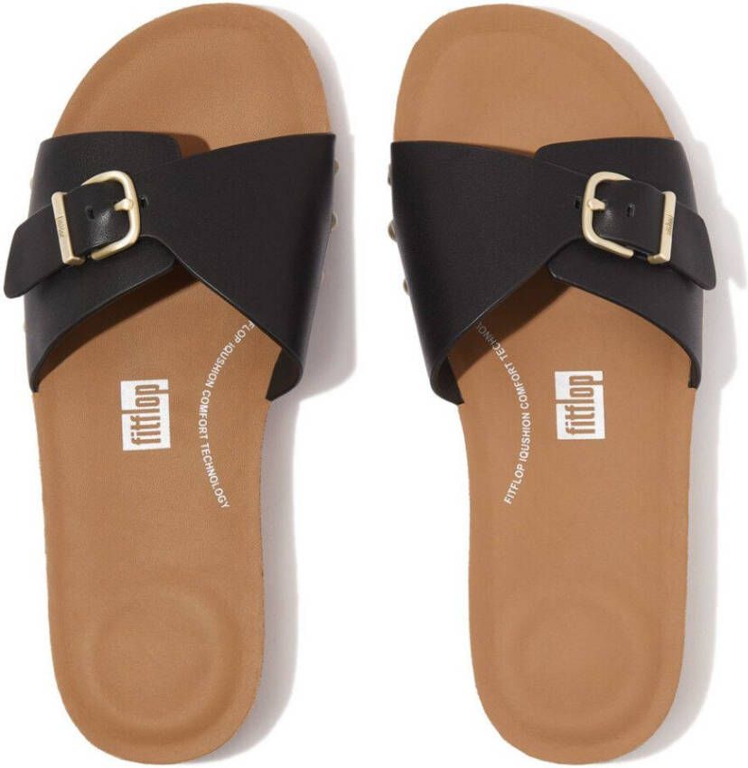 Fitflop Slippers IQUSHION ADJUSTABLE BUCKLE LEATHER SLIDES