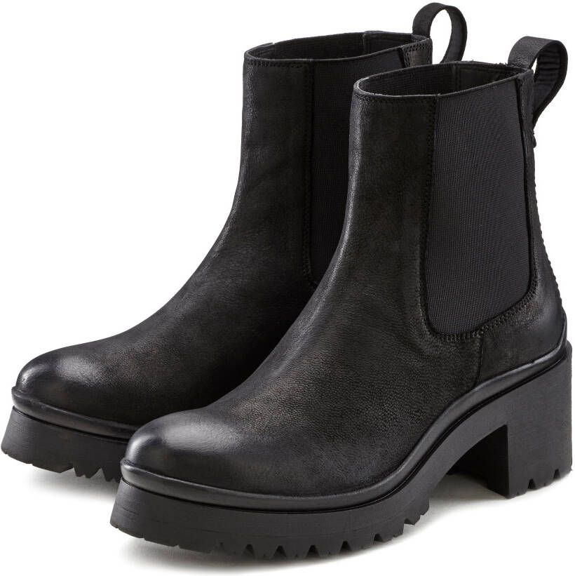 Lascana Chelsea-boots van leer met modieuze blokhak enkelboots laarsjes