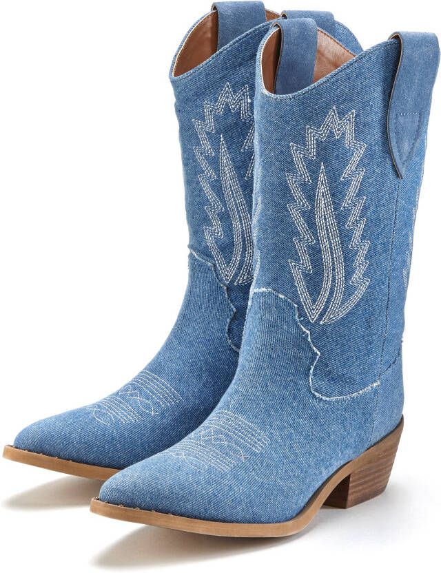 Lascana Cowboy boots Cowboy enkellaars western enkellaars ankleboots in denim-look