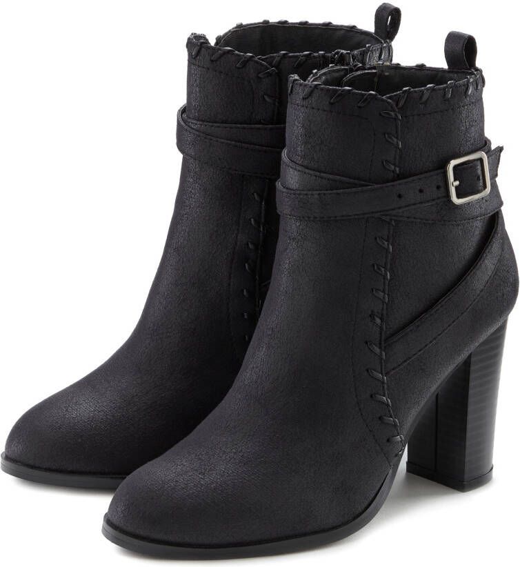 Lascana Highheel-laarsjes in vintage-look met comfortabele blokhak ankle boot laars