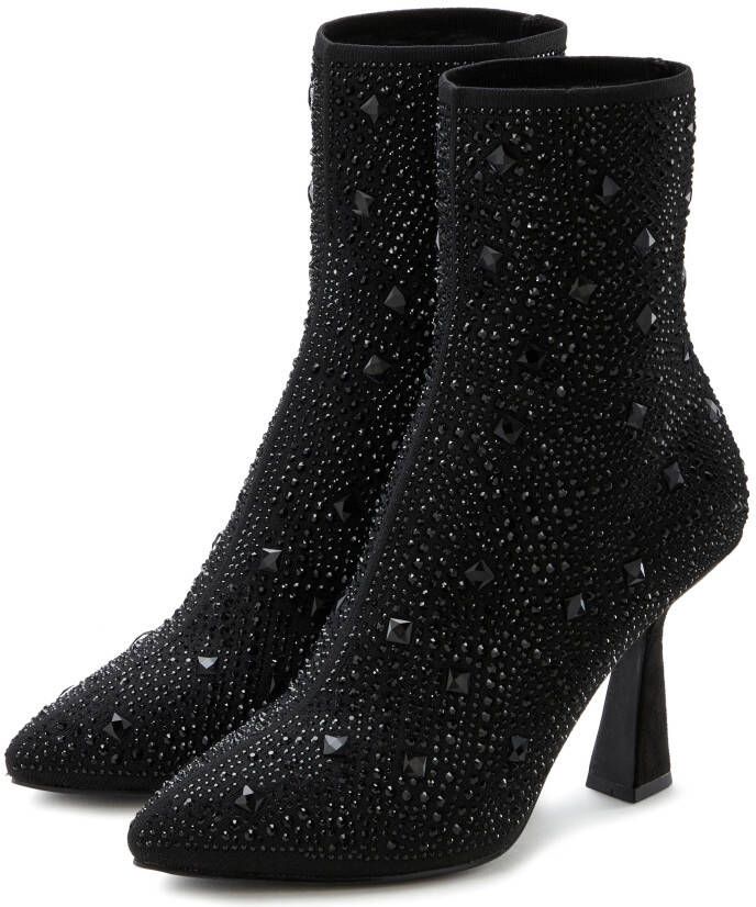 Lascana Highheel-laarsjes Sock Boot Instaplaarzen enkellaarsjes elastisch materiaal siersteentjes