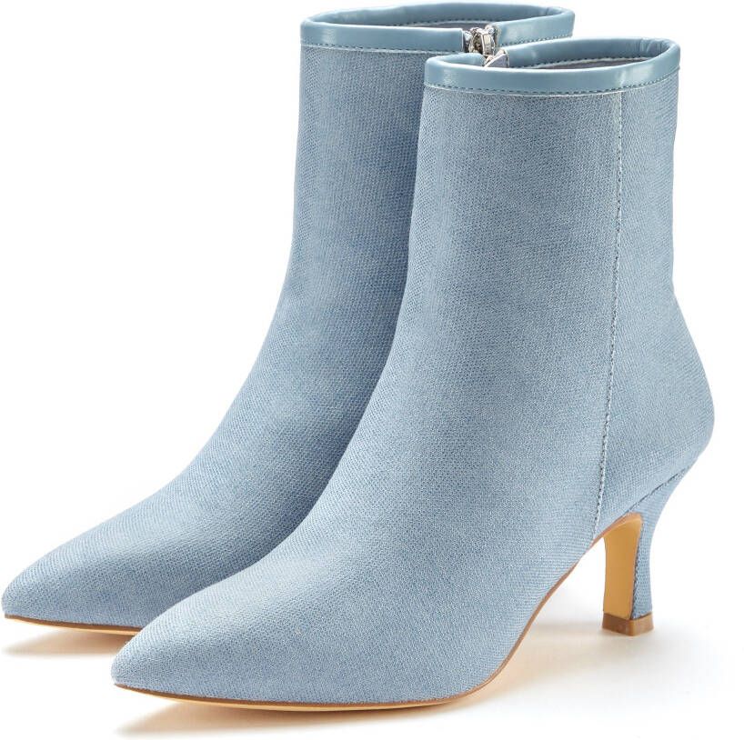 Lascana Laarsjes High-heel enkellaars in denim-look VEGAN