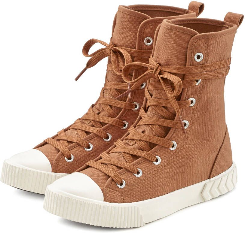 Lascana Laarsjes in combat-look high top sneaker veterschoen textiel laarzen