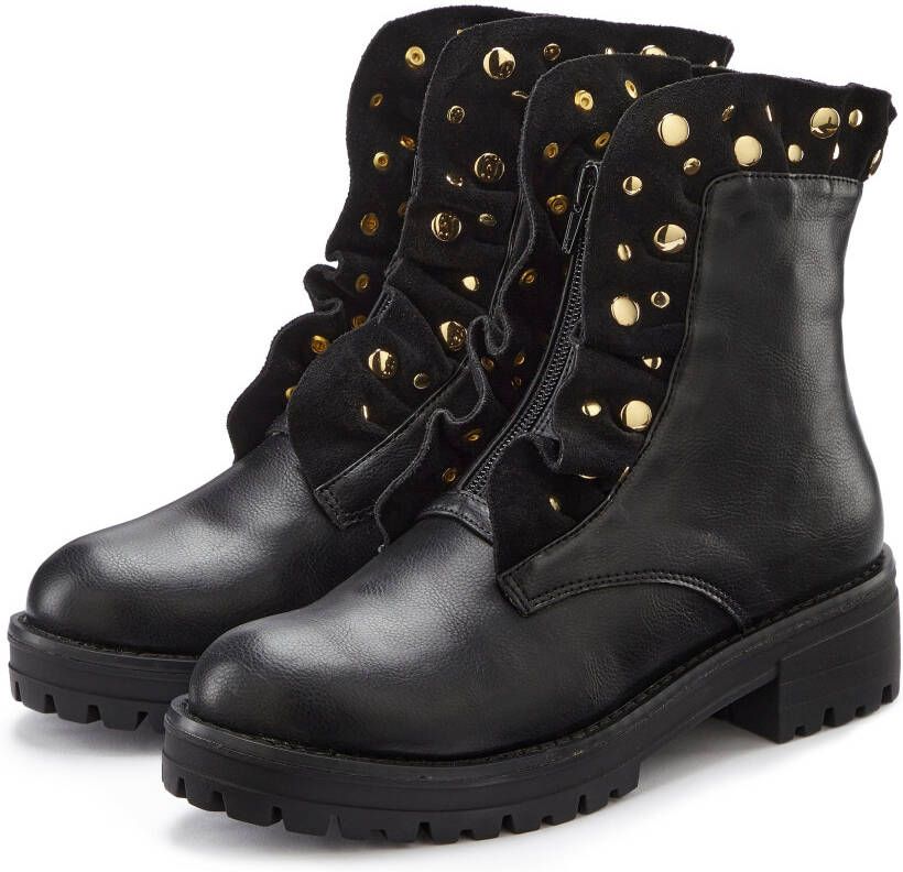 Lascana Laarzen met ritssluiting met glinsterende steentjes en kleine ruches laarsjes ankle boots