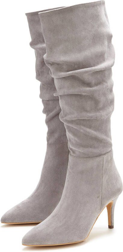 Lascana Laarzen met ritssluiting met modieuze rimpeling lange schacht high-heel enkellaars slouchy boots