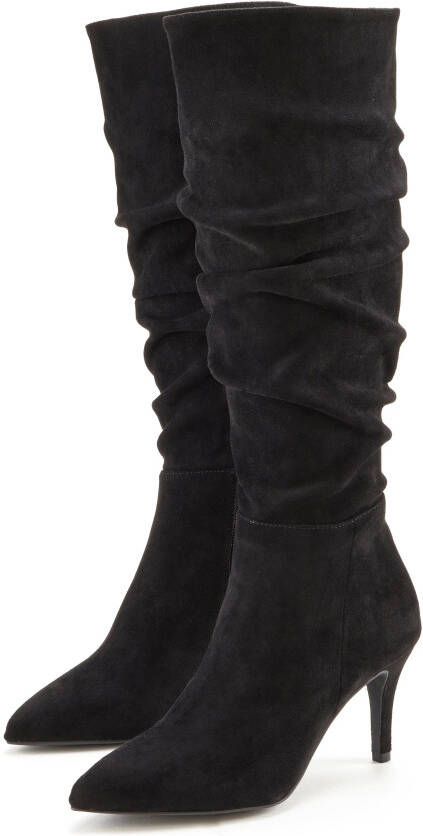 Lascana Laarzen met ritssluiting met modieuze rimpeling lange schacht high-heel enkellaars slouchy boots