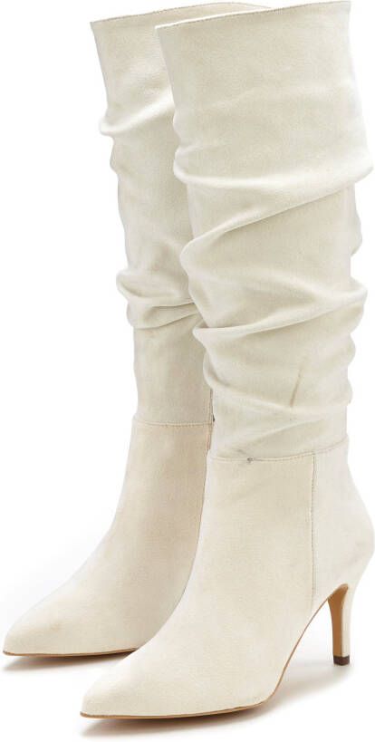 Lascana Laarzen met ritssluiting met modieuze rimpeling lange schacht high-heel enkellaars slouchy boots