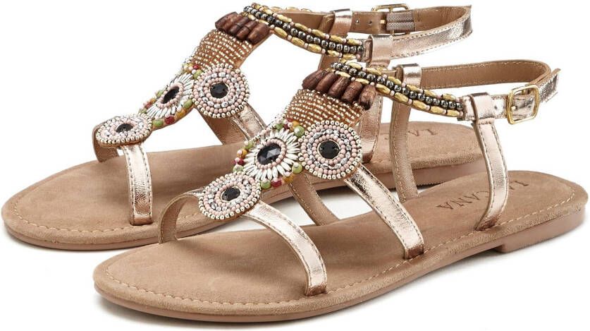 Lascana Sandalen Sandalette zomerschoen van leer met steentjes in glinsterende look