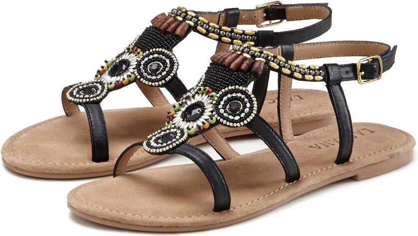 Lascana Sandalen Sandalette zomerschoen van leer met steentjes in glinsterende look