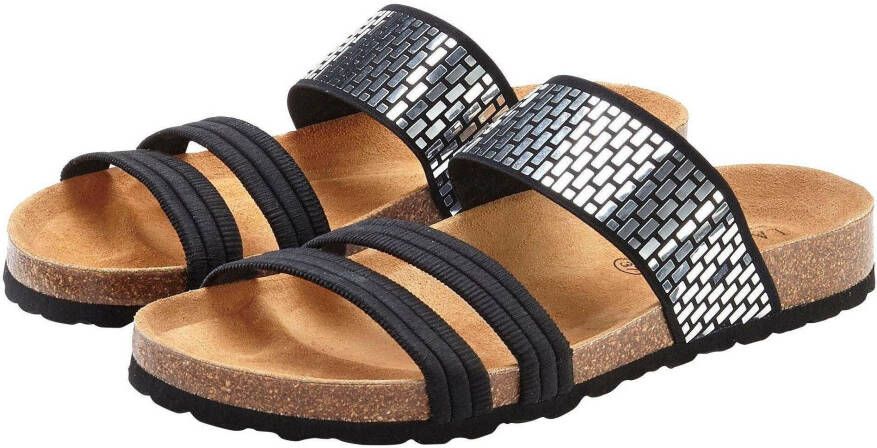 Lascana Slippers Mule sandaal open schoen met kurkvoetbed en elastische bandjes