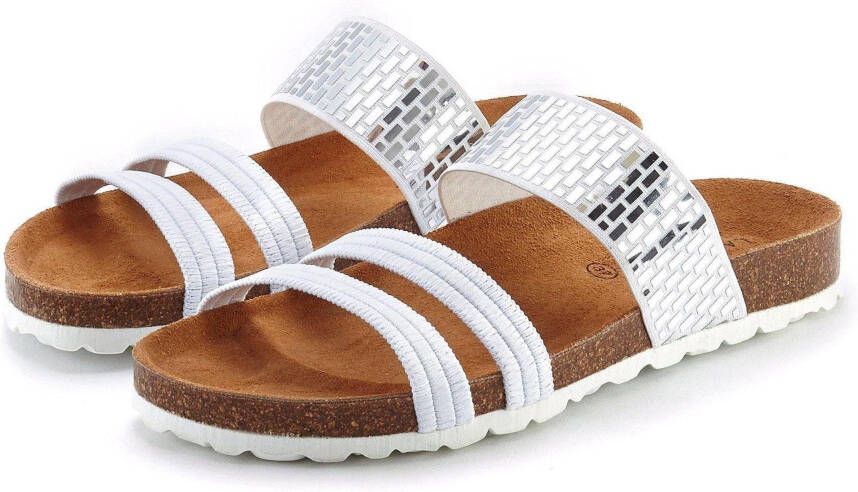 Lascana Slippers Mule sandaal open schoen met kurkvoetbed en elastische bandjes