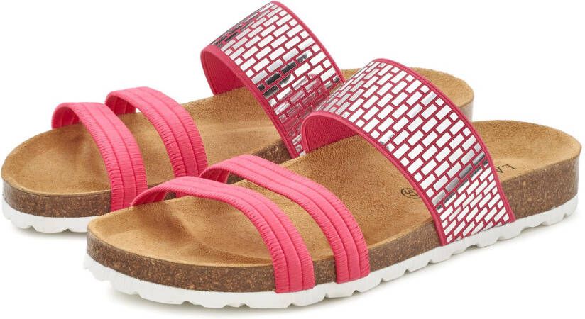 Lascana Slippers Mule sandaal open schoen met kurkvoetbed en elastische bandjes