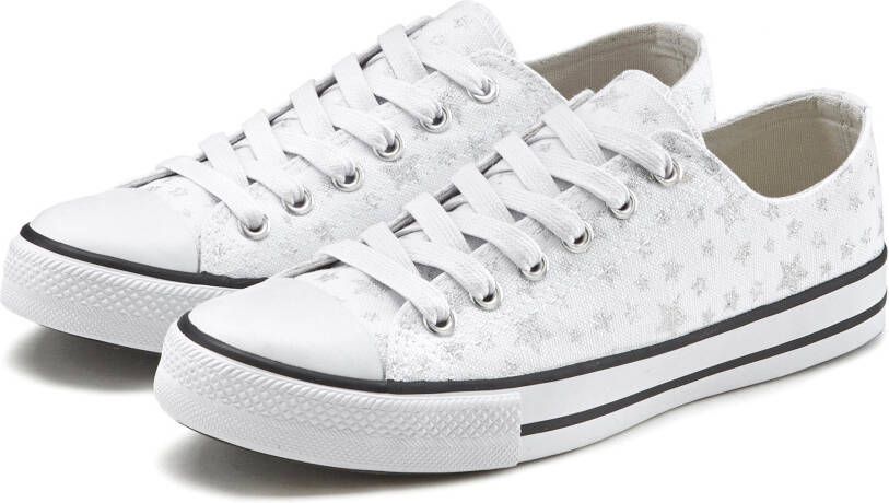 Lascana Sneakers met sterrenprint in glitter-look vrijetijdsschoen veterschoen