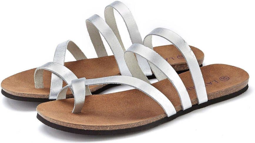 Lascana Teenslippers Sandaal pantoletten van leer in metallic-look