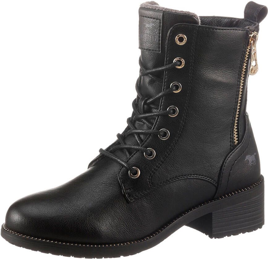 Mustang Shoes Veterlaarsjes lace-up boots block heel with practical inner zipper