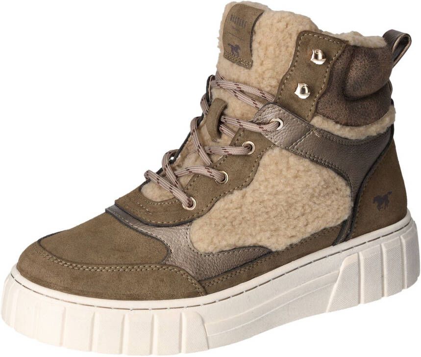 Mustang Shoes Winterlaarzen plateau veterschoenen enkellaars met teddy-voering