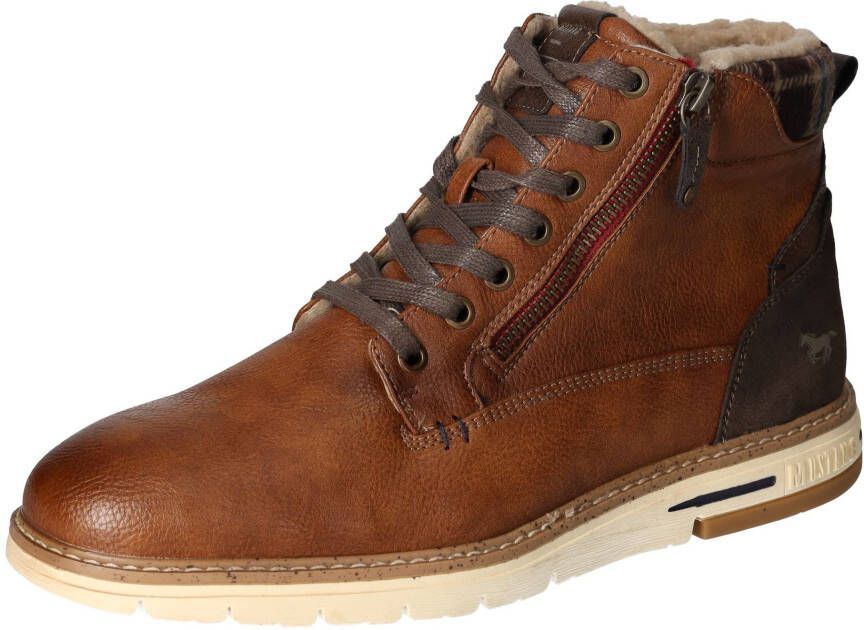 Mustang Shoes Winterlaarzen veterschoenen casual enkellaars met geruite inzet aan de schacht