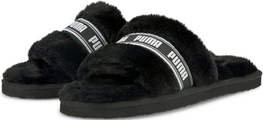 PUMA Slide Fluff Pantoffels zwart Imitatiebont Dames - Foto 4