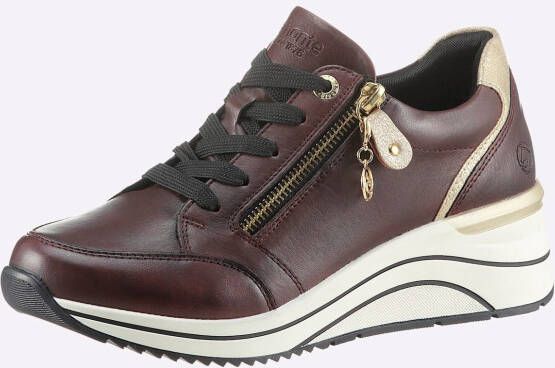 Remonte Sneakers met sleehak vrijetijdsschoen lage schoen veterschoen met gouden logo-hanger