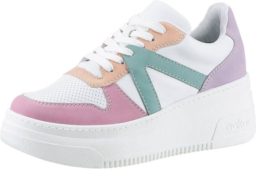 Rieker Plateausneakers met pastelkleuren contrasten vrijetijdsschoen lage schoen veterschoen