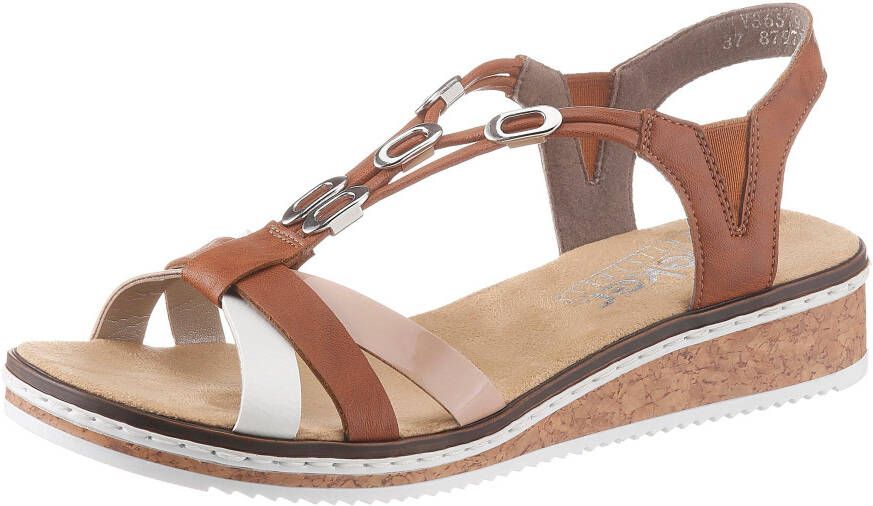 Rieker Sandalen zomerschoen sandaal keilhak met accessoires versierd