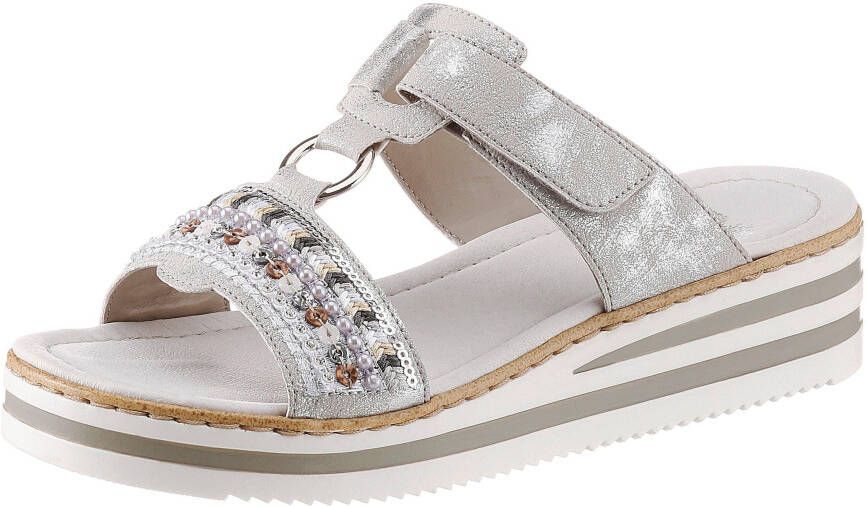 Rieker Slippers platform summer shoe slippers with decorative pearls and sequins