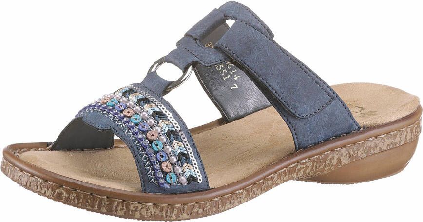 Rieker Slippers wedge heel summer shoe slippers with sequins and bead embellishment