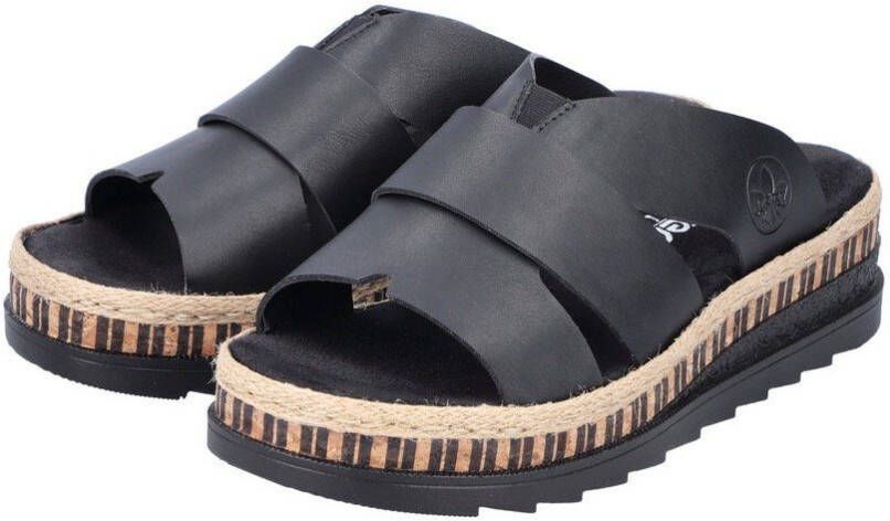 Rieker Slippers wedge heel summer shoe slippers with straw framing