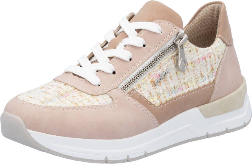 Rieker Sneakers met sleehak lage schoen vrijetijdsschoen casual veterschoen in materialenmix